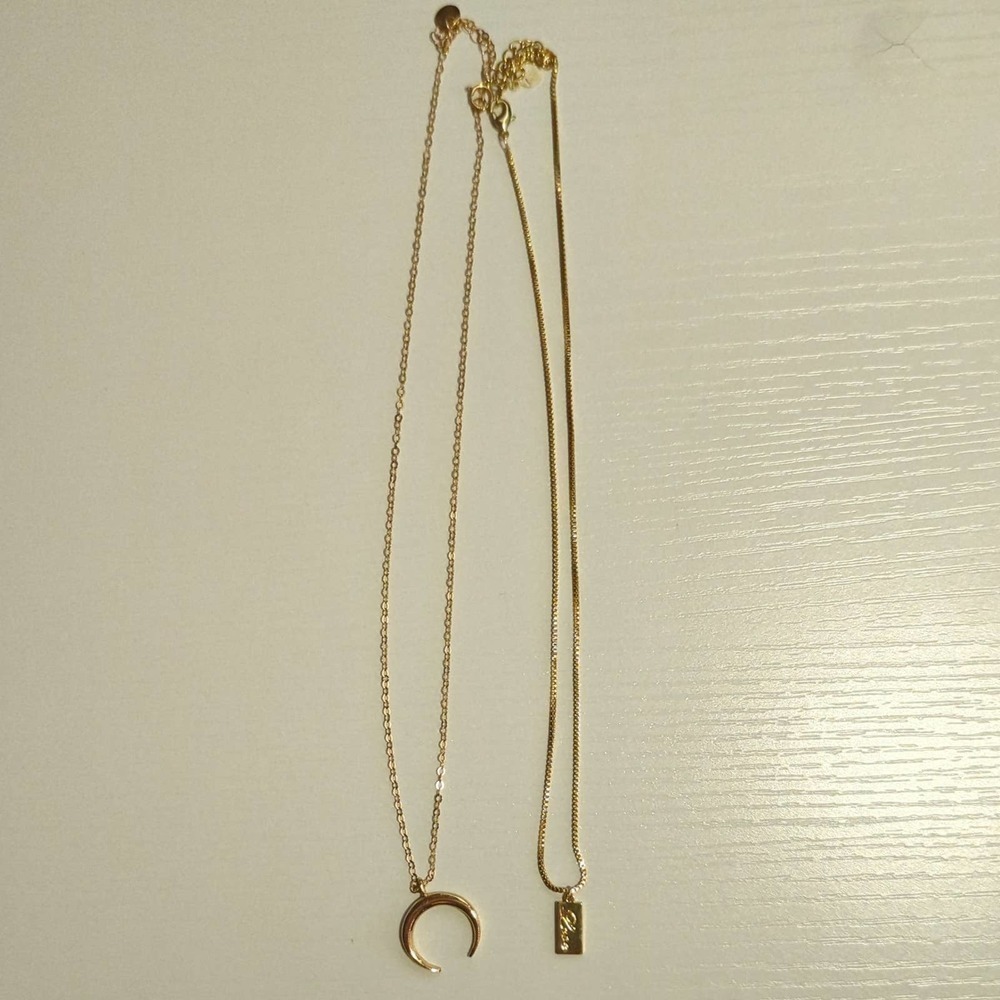 SIXTY‎ Stax Gold Plated Love And Crescent Moon Necklaces 16"